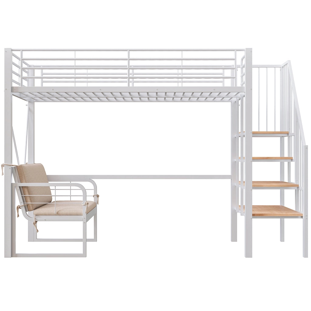 Letto a Castello con Divano Imbottito ¨C MINIMAL ¨C Bianco, Metallo, 90x200