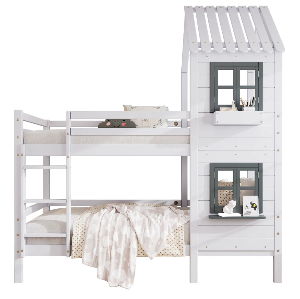 Letto a castello a casetta 90x200 cm bianco e grigio