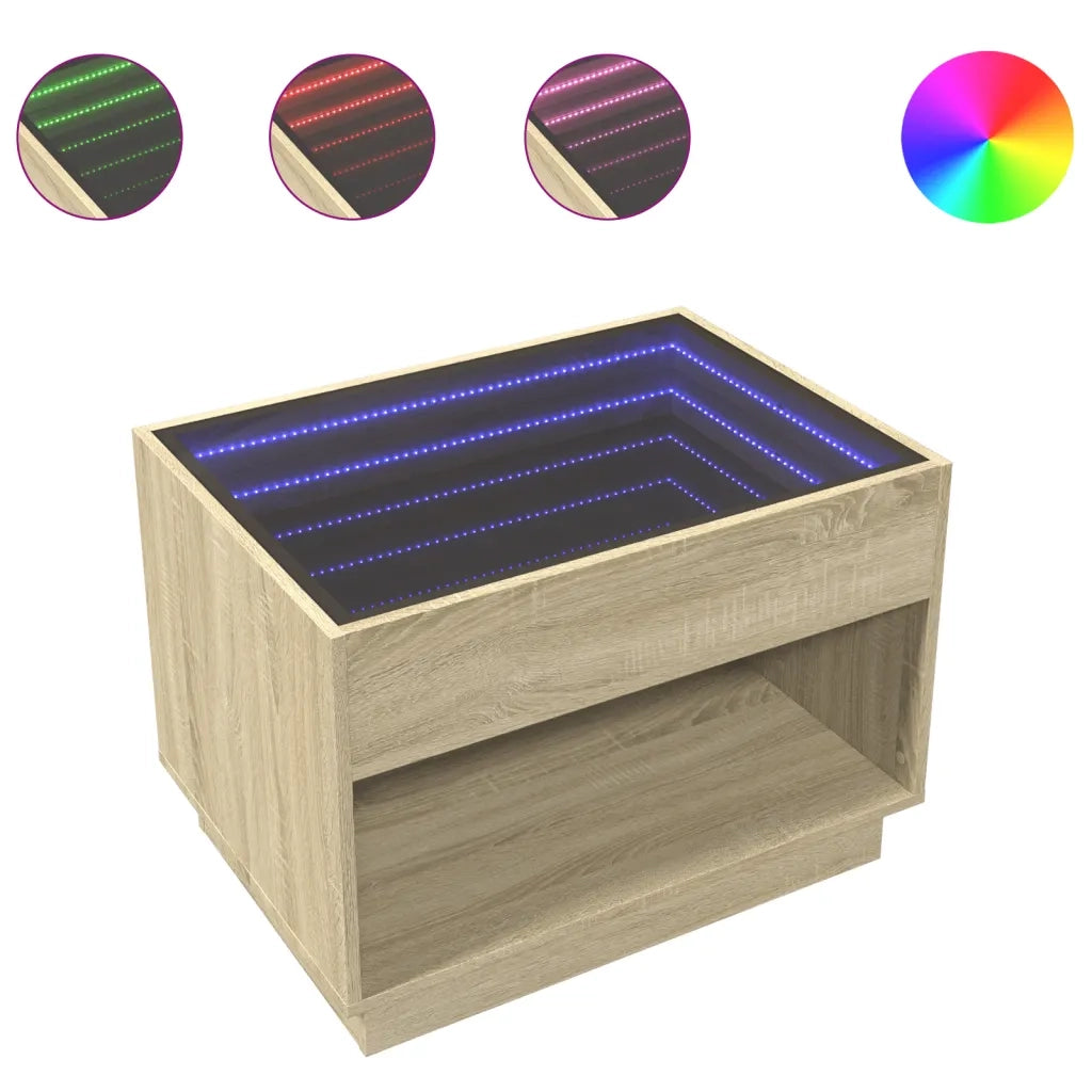 Tavolino da salotto | Tavolino da caff¨¨ | Tavolino da Soggiorno con LED Infinity Rovere Sonoma 70x50x50 cm