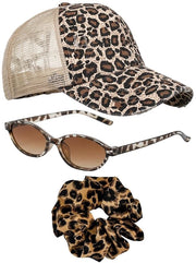 Ombrellone da Sole con Cappello e Fascia per Capelli con Disegno di Leopardo - Regolabile - Stile di Cielo.
