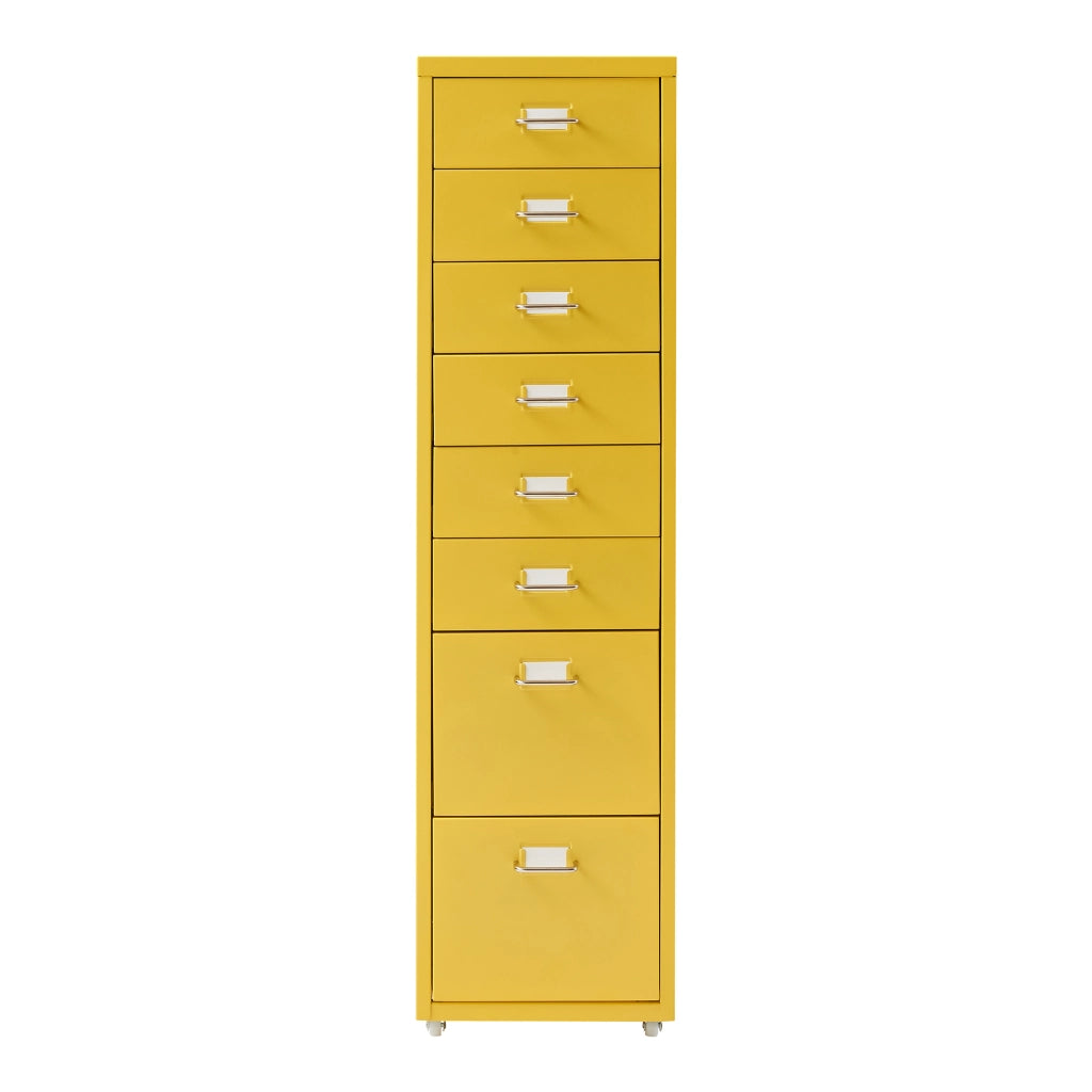 Cassettiera Kökar in Acciaio Mobile Archivio con 8 Cassetti e Rotelle - Giallo [en.casa]