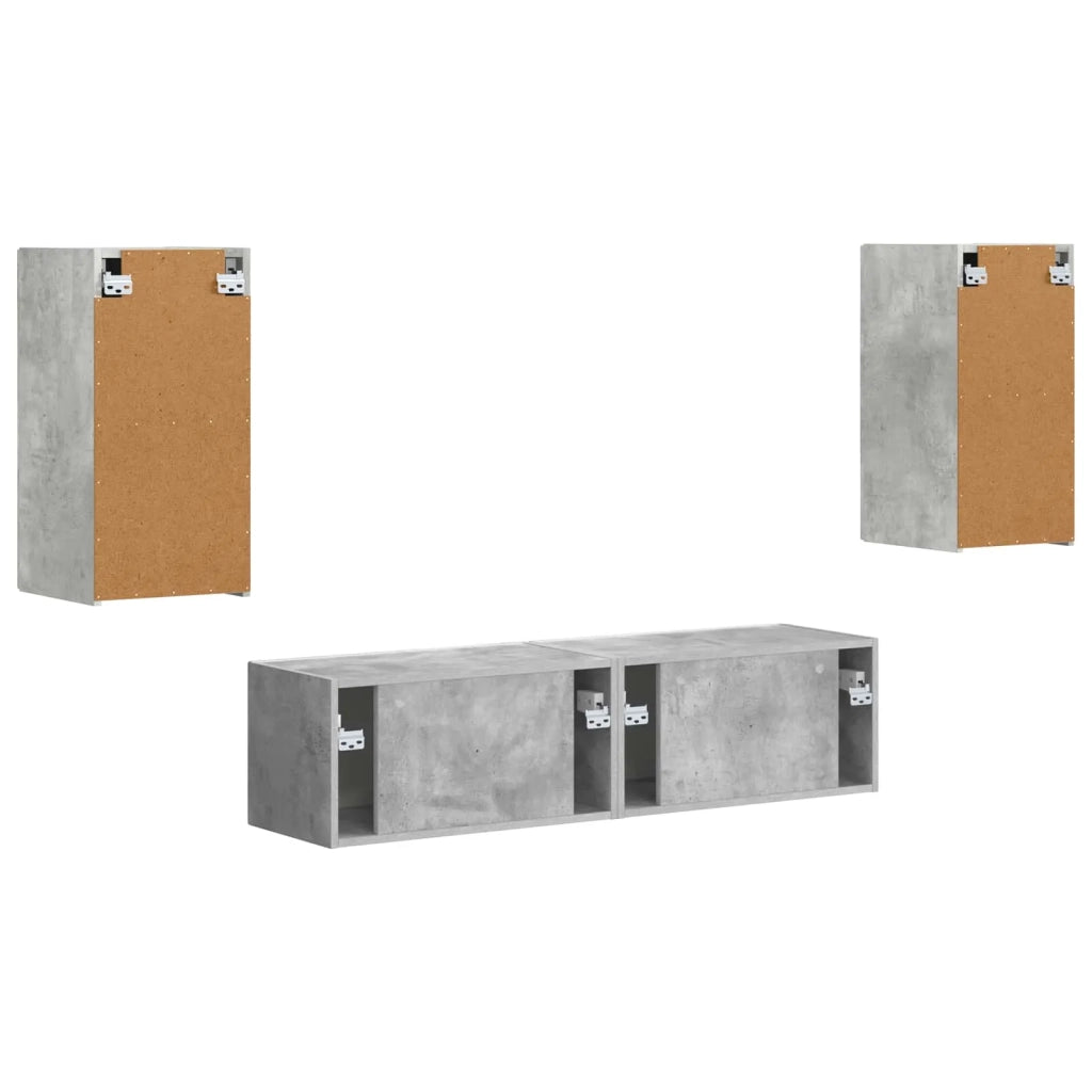 Set mobile TV 4 pz-Credenza per TV Grigio cemento Legno multistrato 506083