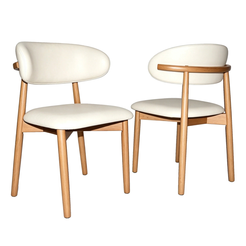 SEDIA da pranzo Set 2 pezzi in PU bianco con gambe in legno di quercia