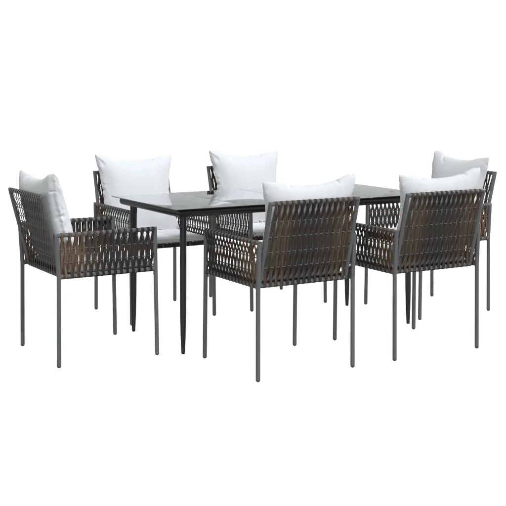 Set Pranzo da Giardino 7 pz con Cuscini in Polyrattan e Acciaiocod mxl 100641