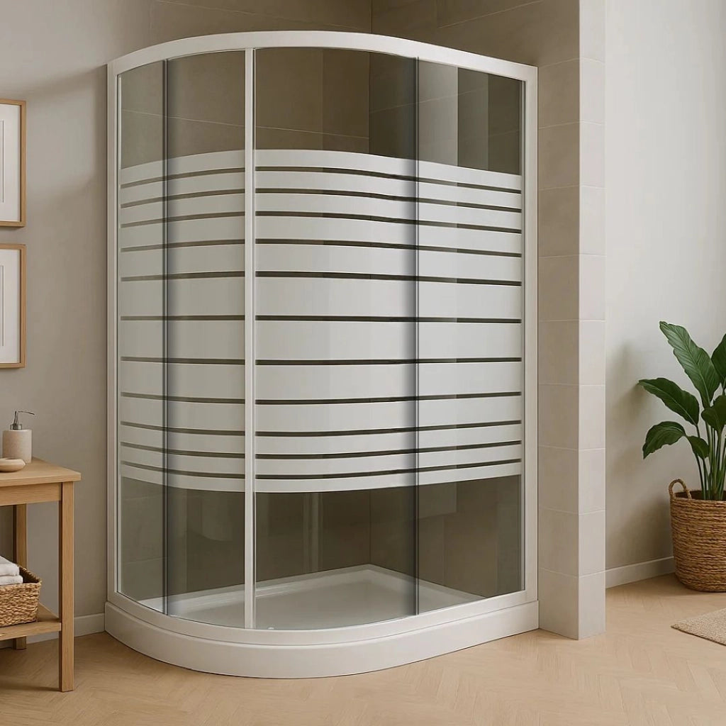 Ogomondo box doccia semicircolare bianco due ante cristallo temprato *** misure 87-89,5x87-89,5xh185 cm serigrafato, ...
