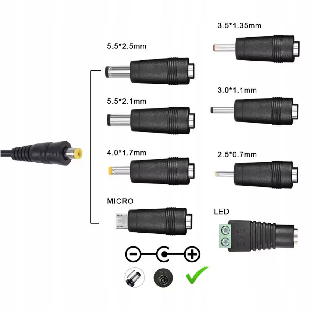 Alimentatore Universale AC/DC 30W – Tensione Regolabile 3-12V | 8 Connettori Inclusi | USB 5V