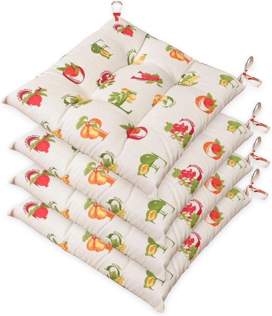 Set 4 Cuscini Sedia Lettere e Frutta Moderni Morbidi Imbottiti Ovatta Universali Cotone Lavabile