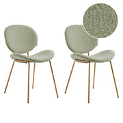 Set di 2 sedie Boucle con gambe effetto legno senza braccioli e tappi per gambe design retrò sedute da sala da pranzo verde chiaro