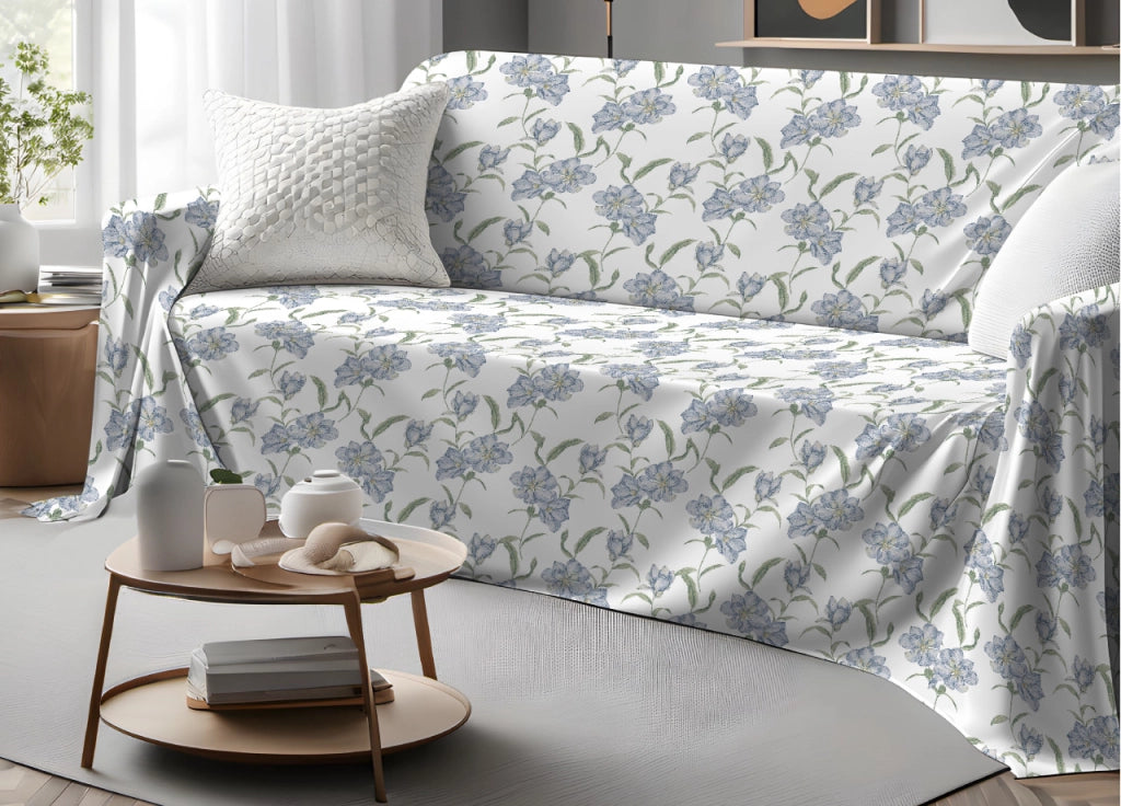 Telo Arredo Granfoulard Copritutto Salvadivano 100% Cotone Dis. Magnolia - Singolo - Azzurro