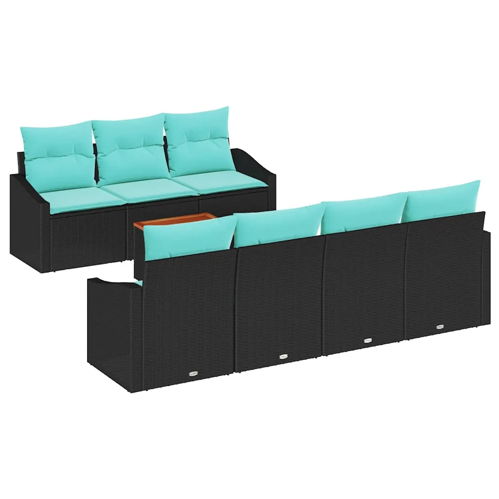 Set Divano da Giardino con cuscino 8 pcs Nero polyrattan