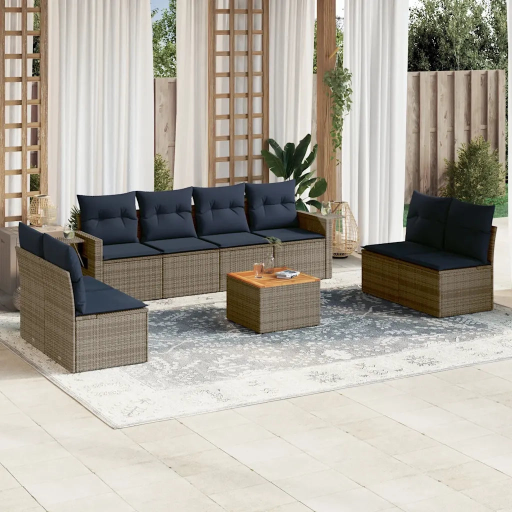 Set Divani da Giardino 9 pz con Cuscini Grigio in Polyrattan 3224528