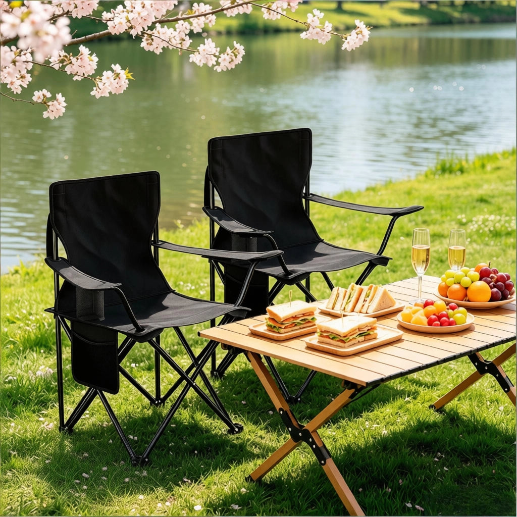 SEDIA PIEGHEVOLE DA CAMPEGGIO 47 x 76 x 80,5 cm Nera Set da 2 pezzi