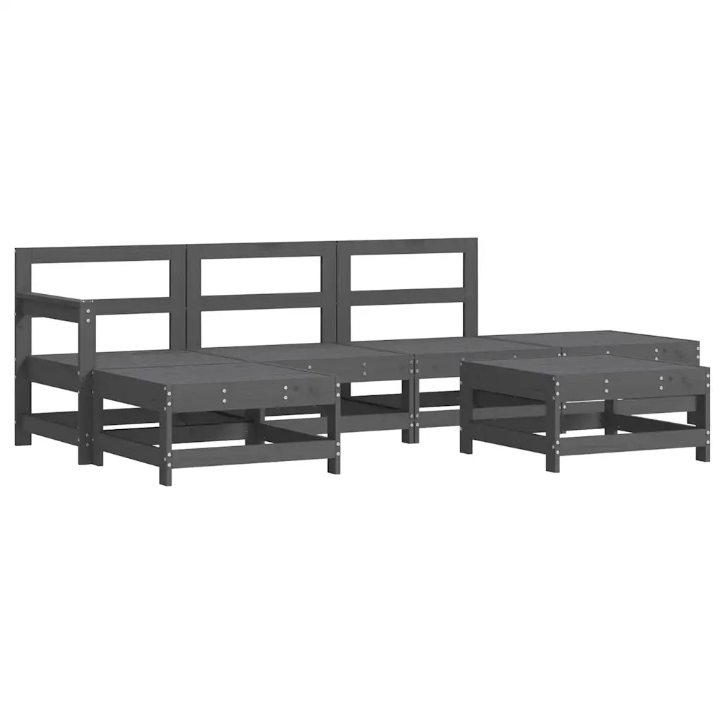 Set Divani da Giardino 6pz con Cuscini in Legno Massello Grigio