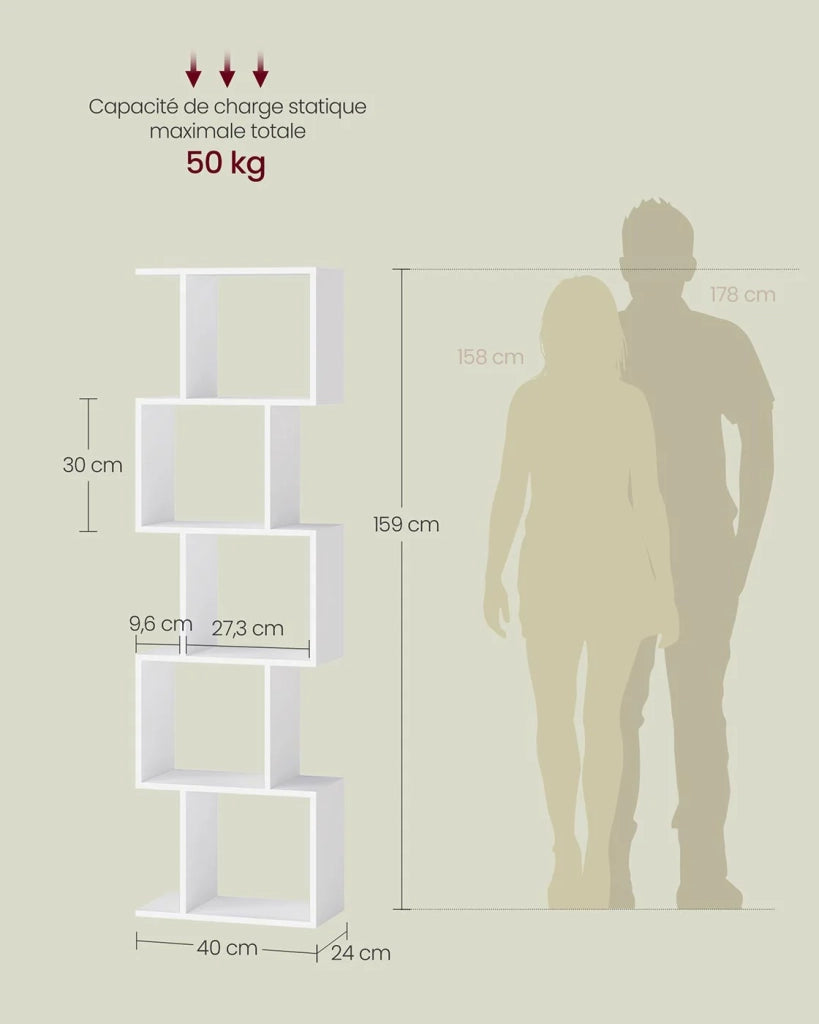 Libreria moderna a 6 ripiani mobile contenitore 24 x 40 x 159 cm divisorio per soggiorno camera da letto ufficio bianco 12_0004226