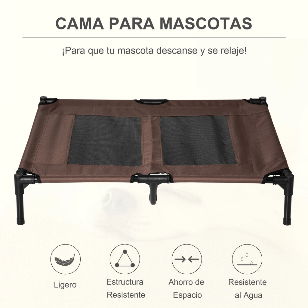 Letto per Cani con Zona in Rete e Tessuto Oxford per Interno Esterno ¨C Zephmum ¨C 92x76x18 cm Marrone