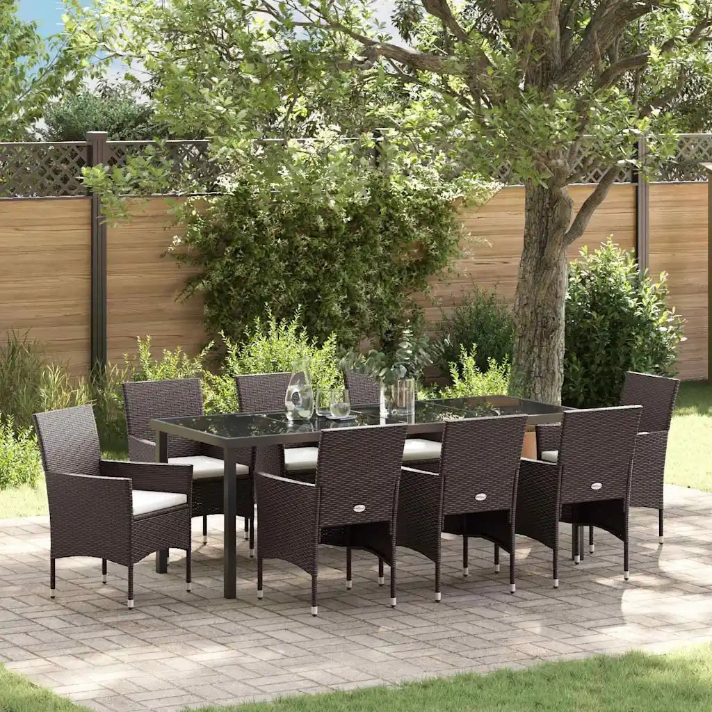 Set da Pranzo per Giardino con cuscino 9 pcs Marrone polyrattan 3379750