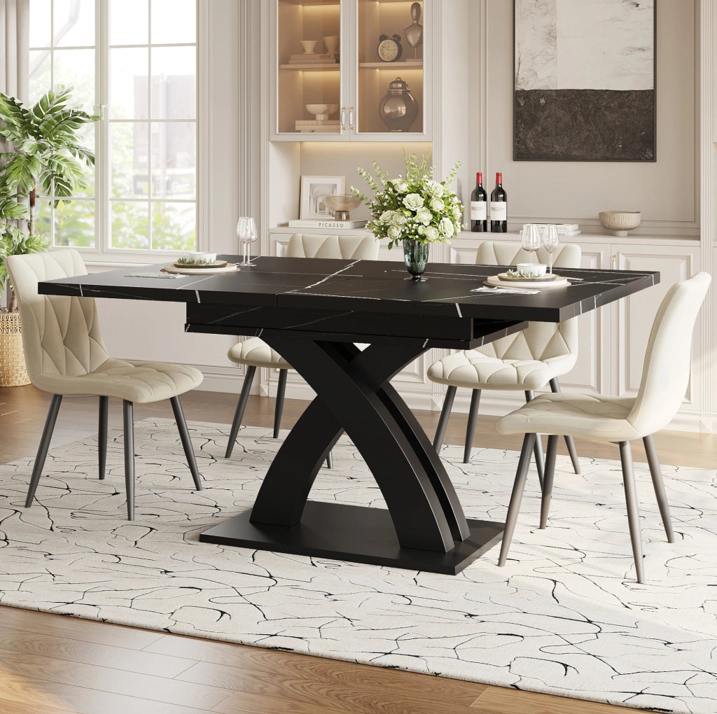Tavolo da pranzo allungabile 120-160 x 80 cm in MDF e metallo nero