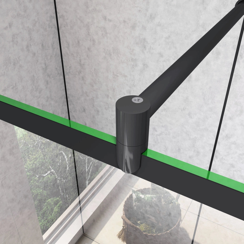 Doccia Walk In Parete Fissa Vetro Temperato 8 mm Anticalcare 120x200cm Semitrasparente Riquadri Nero Serigrafato Barra Stabilizzatrice da 70-120 cm
