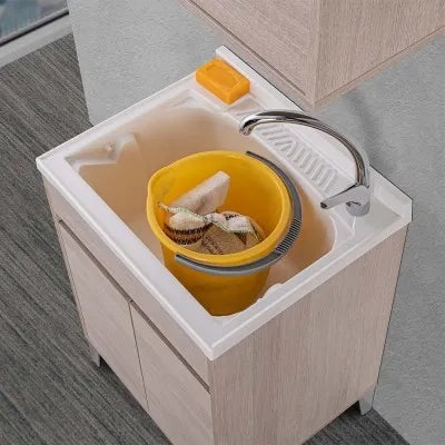 Mobile lavatoio 60x50 rovere chiaro con vasca asse e kit scarico Way