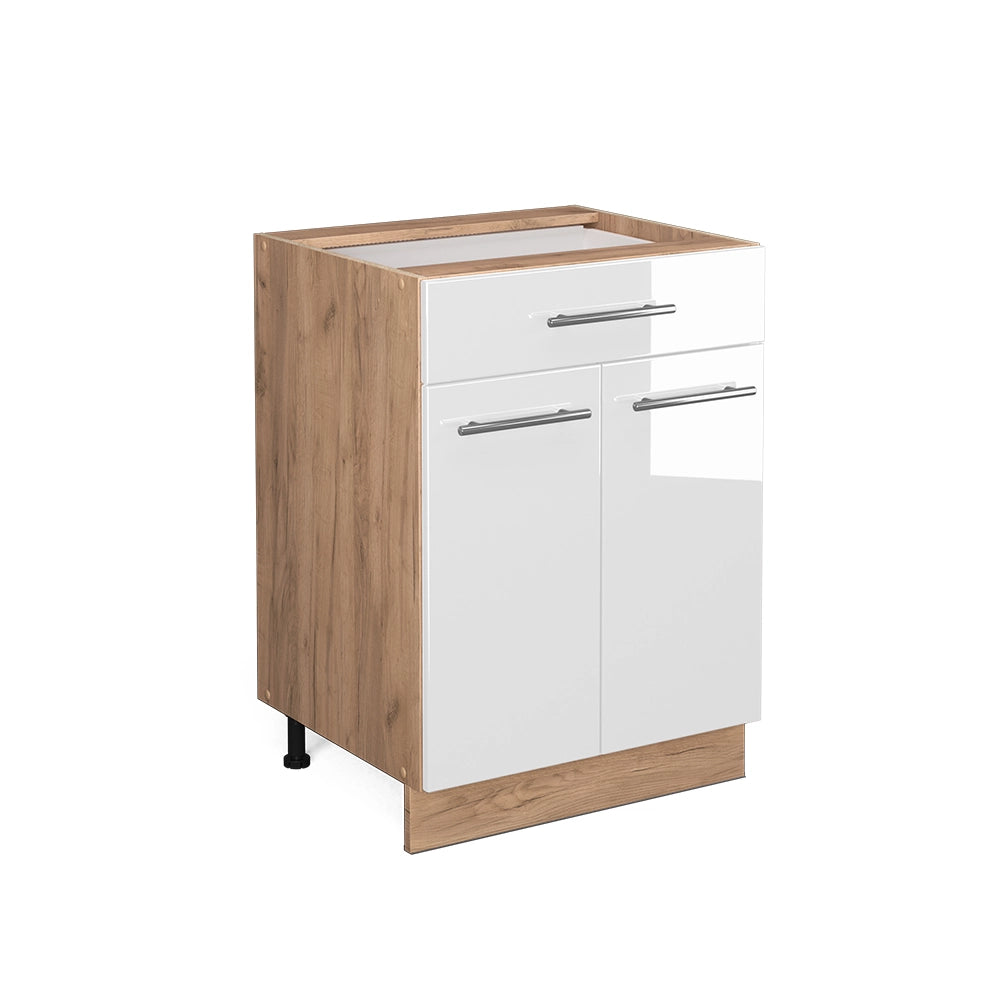 Vicco Mobiletto base per cucina Bianco lucido 60 cm con cassetto, senza piano di lavoro