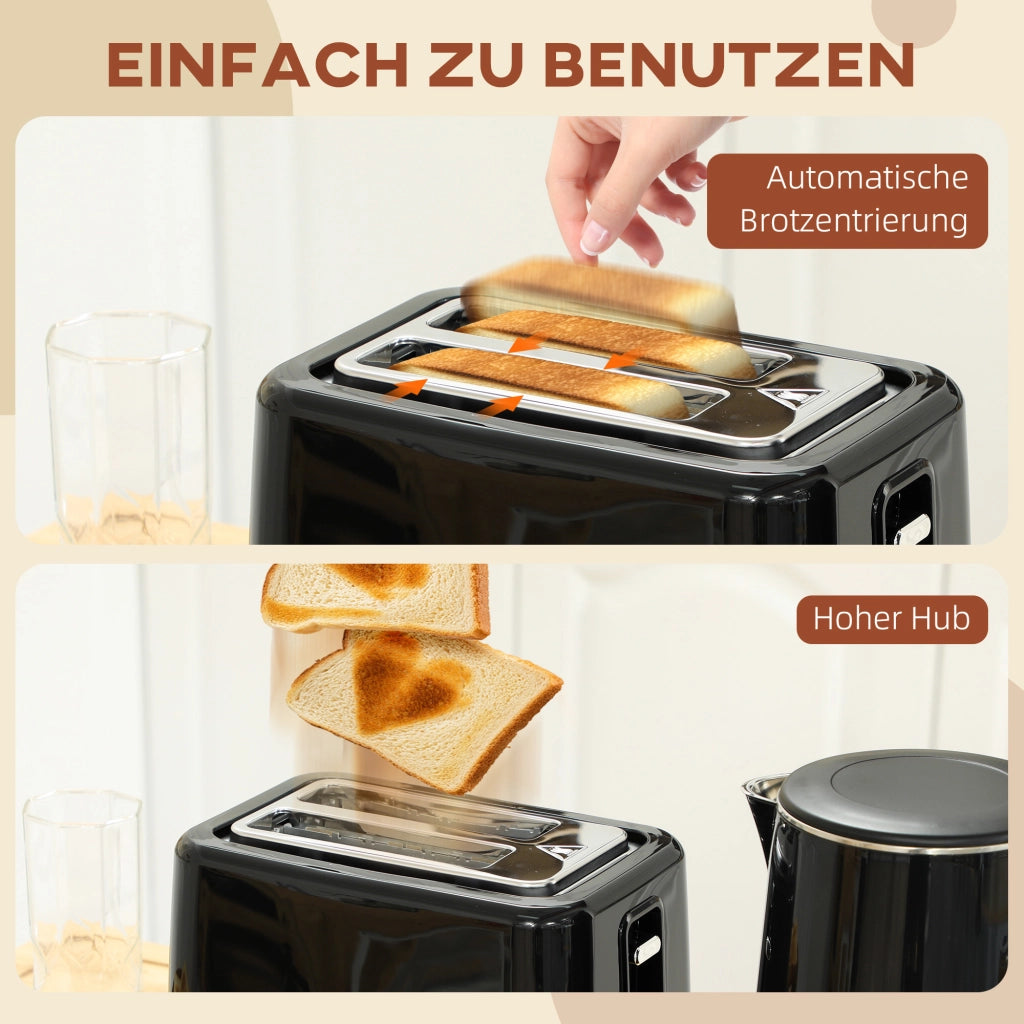 Set cucina con bollitore e tostapane ¨C zephmum ¨C 7 livelli tostatura, acciaio inossidabile, plastica, nero