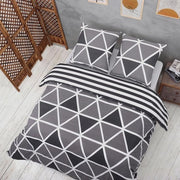 Duvetino a Due Posti 140x200 cm Grigio a Strisce con Tela di Lino e Cerniera a Bottone