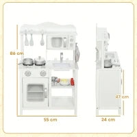 Cucina giocattolo in legno con suono, accessori, lavello e microonde, per bambini a partire dai 3 anni, Bianco
