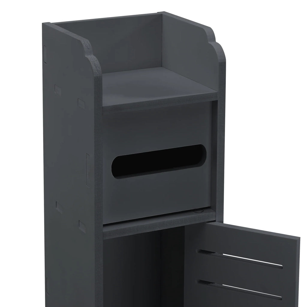 Elegante mobiletto portaoggetti da bagno con portarotolo legno composito 80 x 15 x 15 cm grigio scuro 03_0007670