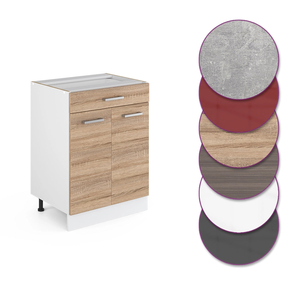 Mobiletto base per cucina R-Line Sonoma/Bianco 60 cm con cassetto, senza piano di lavoro Vicco