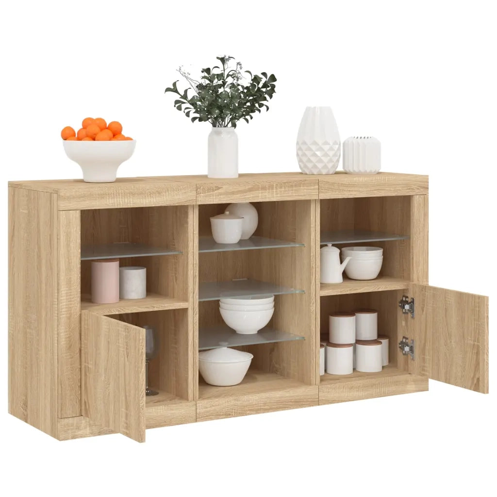 Credenza | Madia | Buffet da pranzo | Armadio da pranzo con Luci LED Rovere Sonoma 123x37x67 cm