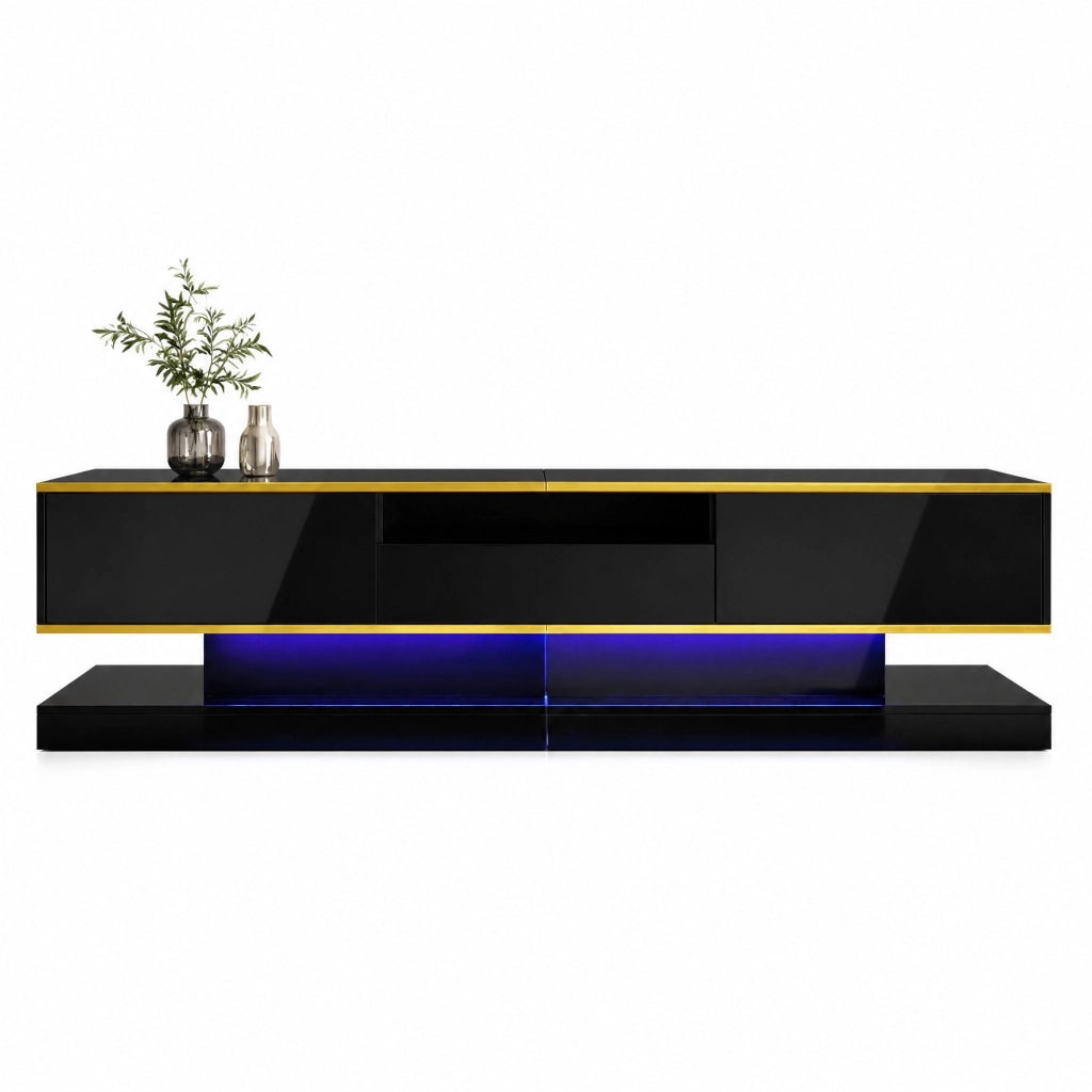Mobile TV nero lucido con 3 cassetti; LED multicolore; 180x38x45 cm