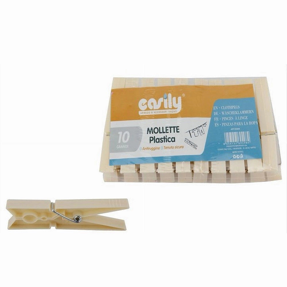 Trade Shop - Set 30 Pz Mollette In Plastica Pinze Bucato Panni Antiruggine Grandi Beige 69498 -