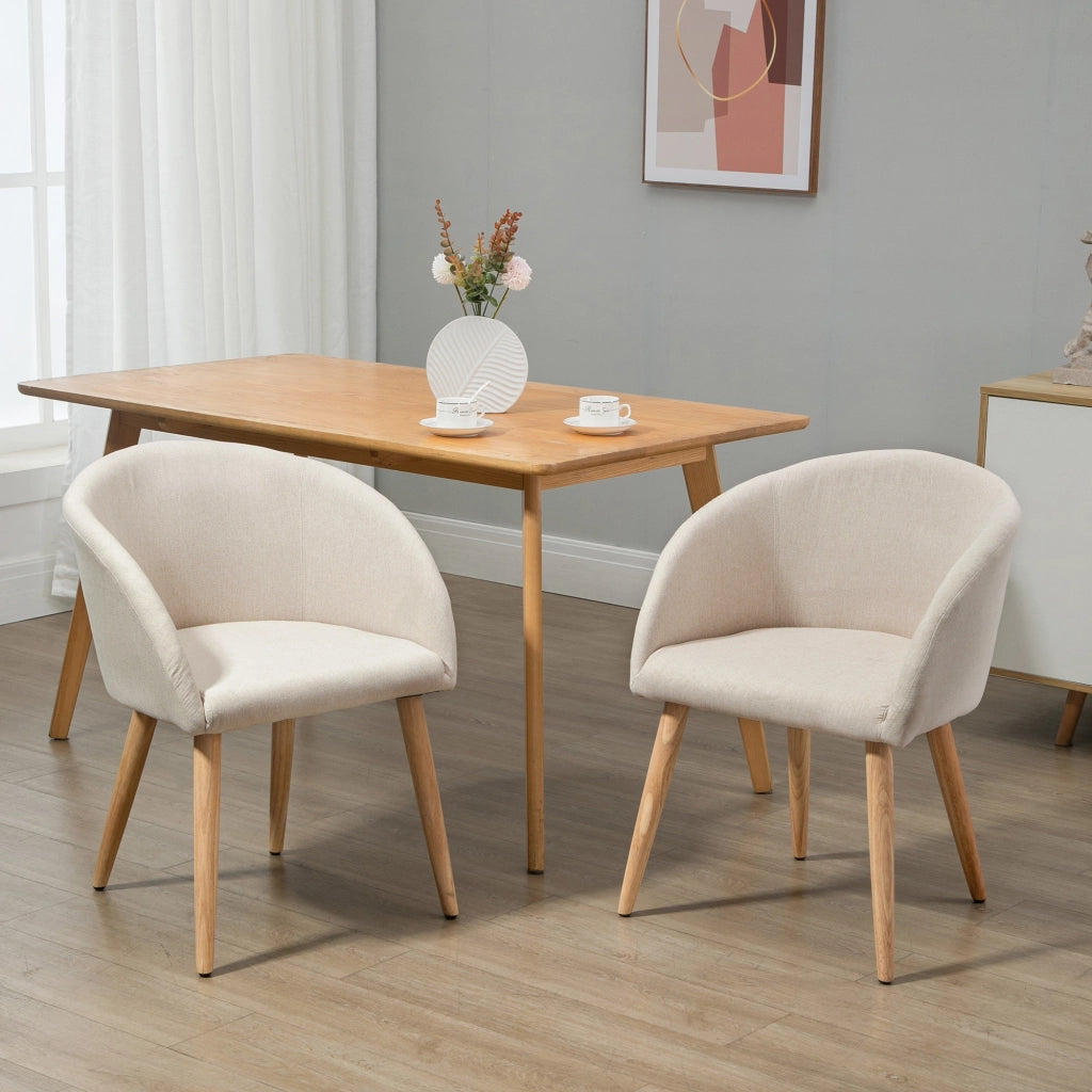 Set di 2 Sedie da Pranzo ¨C Zephmum ¨C Design Scandinavo in Legno e Tessuto Beige