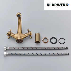 EVA | Rubinetto da bagno vintage in ottone dorato | Rubinetto per lavello retrò in acciaio inossidabile premium | Miscelatore gastronomico 2 attacchi