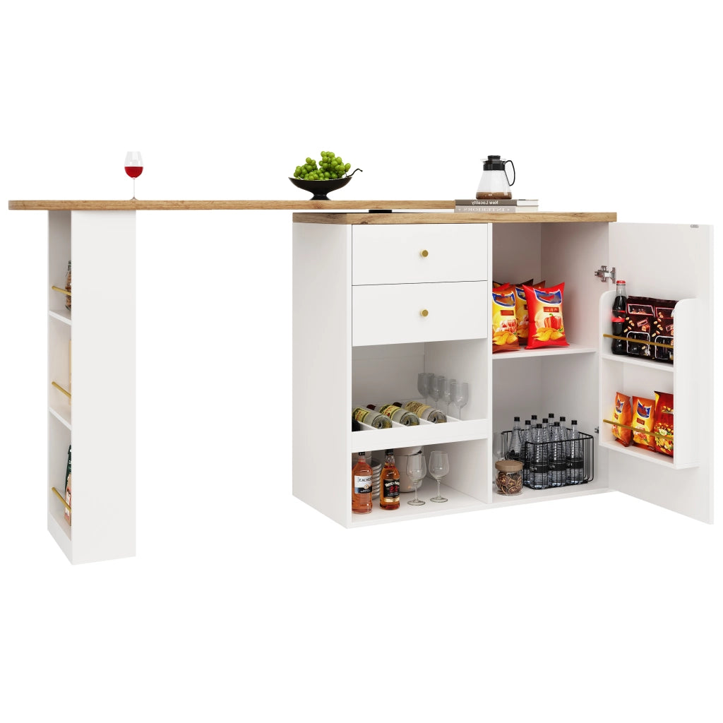 Tavolo Bar Girevole con 2 Cassetti e Anta Scorrevole ¨C MINIMAL ¨C 3 Ripiani, 105x39x102 cm