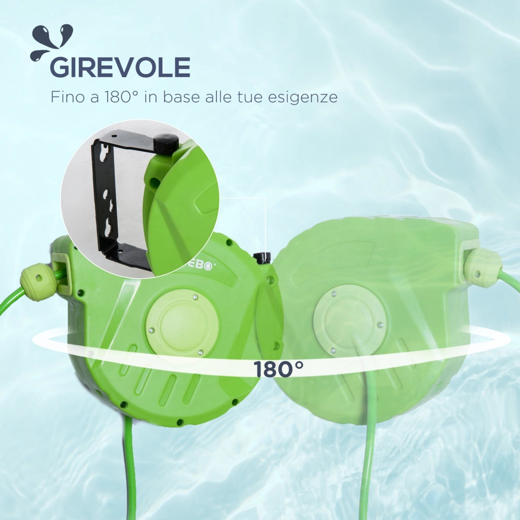 Avvolgitubo da Parete Bloccabile e Retraibile 35,5x11,5x27,5 cm Rotazione 180° in Plastica