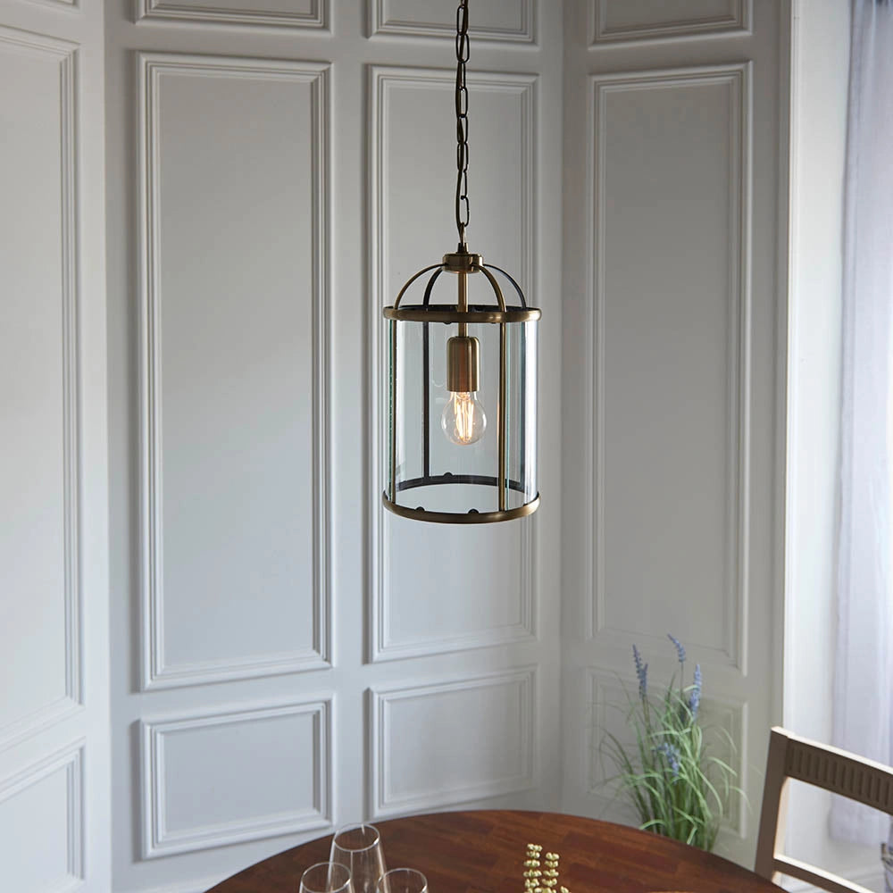 Lampada sospensione industriale ottone antico vetro E27 Endon