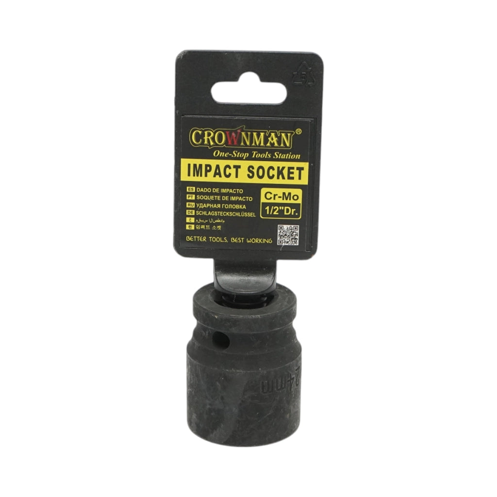 Chiave a bussola a impatto da 24 mm, attacco quadrato da 1/2 pollice, materiale Cr-Mo, norma DIN 3121, industriale Crownman