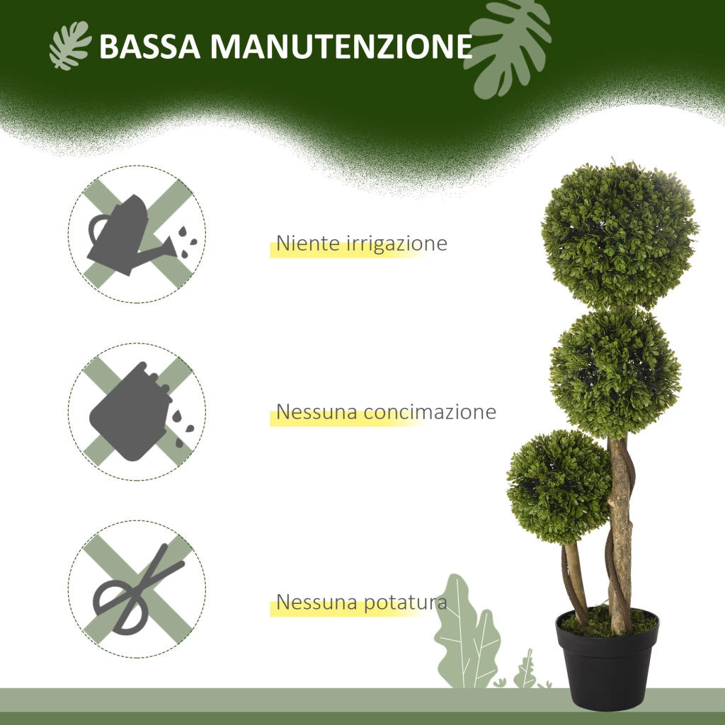 EasyComfort Pianta di Bosso Artificiale a 3 Sfere con Vaso Incluso e Fondo Rinforzato, Altezza 90 cm