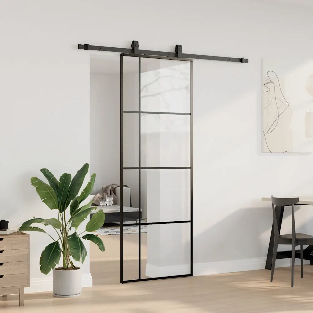 Porta Scorrevole con Ferramenta Nera 76x205 cm in Vetro ESG