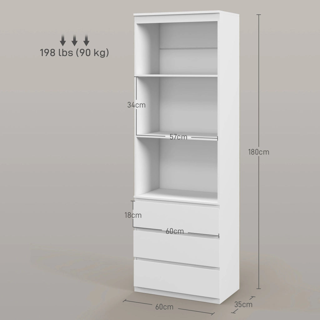 Libreria con 3 ripiani e 3 cassetti ¨C zephmum ¨C 60x35x180 cm in legno bianco