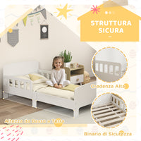 Letto per Bambini 3-8 Anni Basso con Sponde Laterali e Bordi Lisci 143.5x74.2x54 cm in Legno Bianco