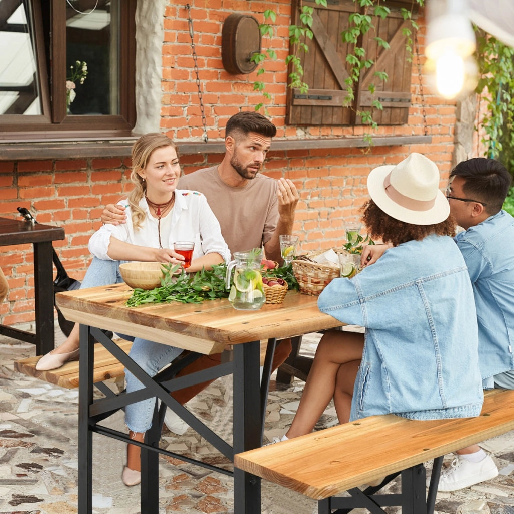 Set di 3 pezzi di tavolo da picnic pieghevole e panca, Tavolo da birra in legno da 176cm con 2 panche per patio-Tavoli e sedie da campeggio