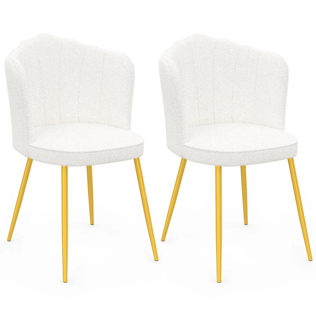 IDMarket - Set di 2 sedie ADELAIDE a guscio riccio bianco con gambe dorate