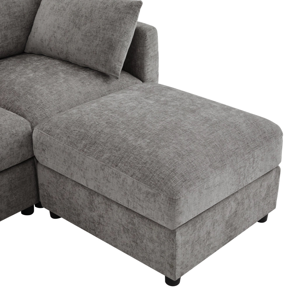 Sofa modulare ad angolo a forma di U/L in tessuto chenille grigio con 2 pouf e 6 cuscini