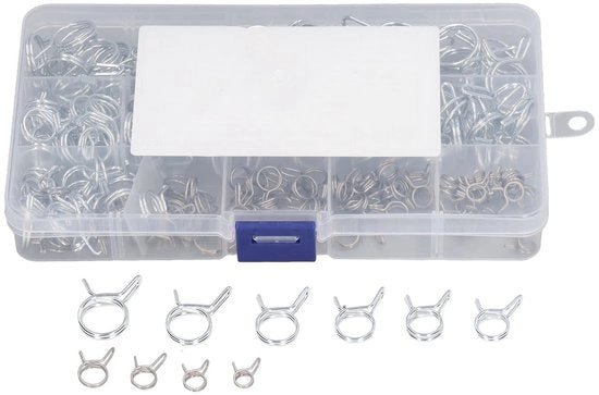 Clip per tubi in acciaio inossidabile - doppia vite - 150 pezzi - assortimento - diverse dimensioni - scatola di conservazione - clip per tubi