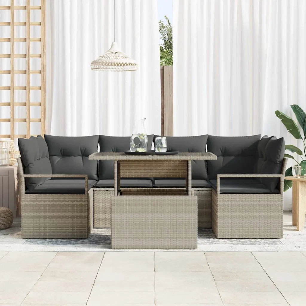 Set Divano da Giardino 7 pcs Grigio chiaro Poly Rattan