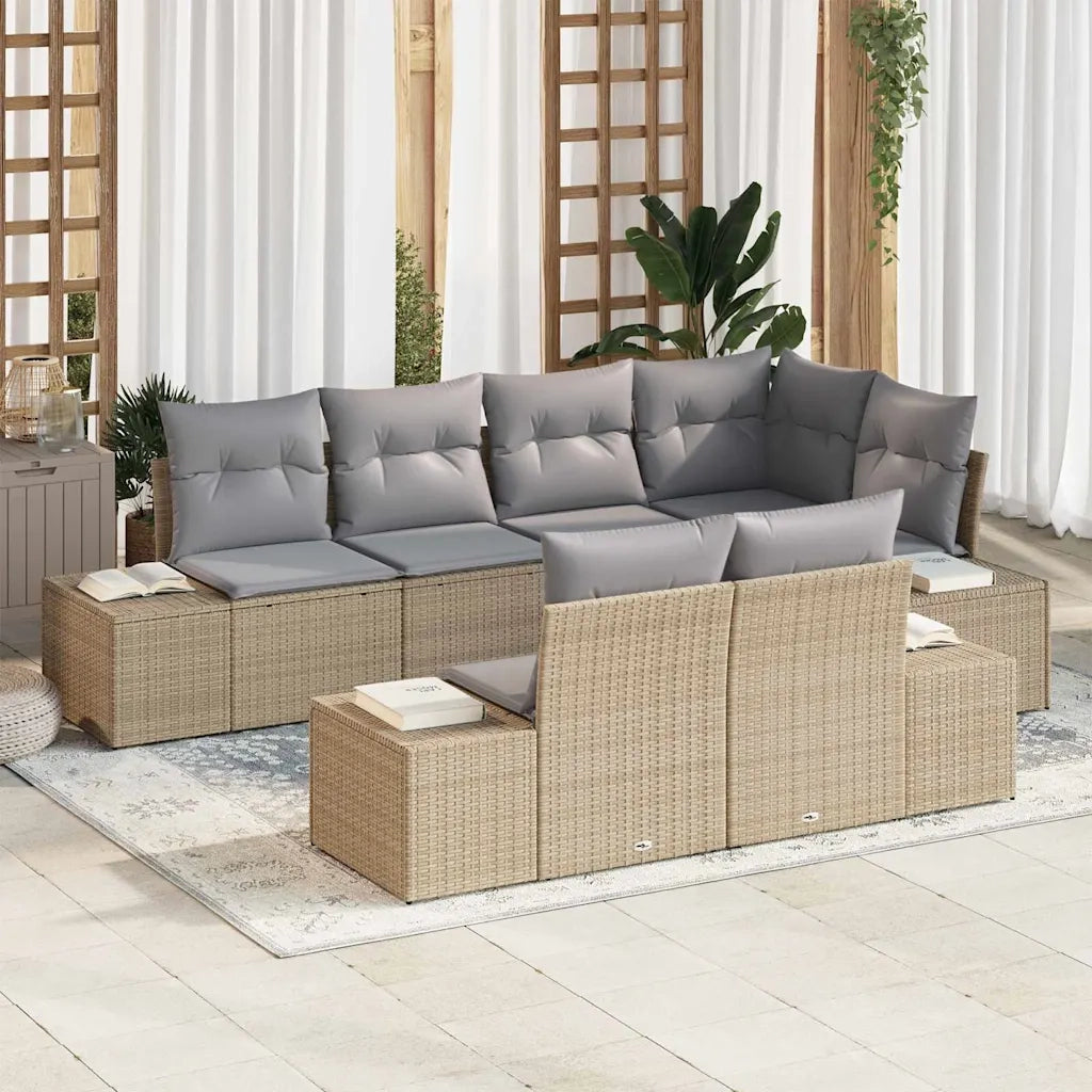 Set Divano da Giardino 7 pcs Beige e Grigio Chiaro polyrattan