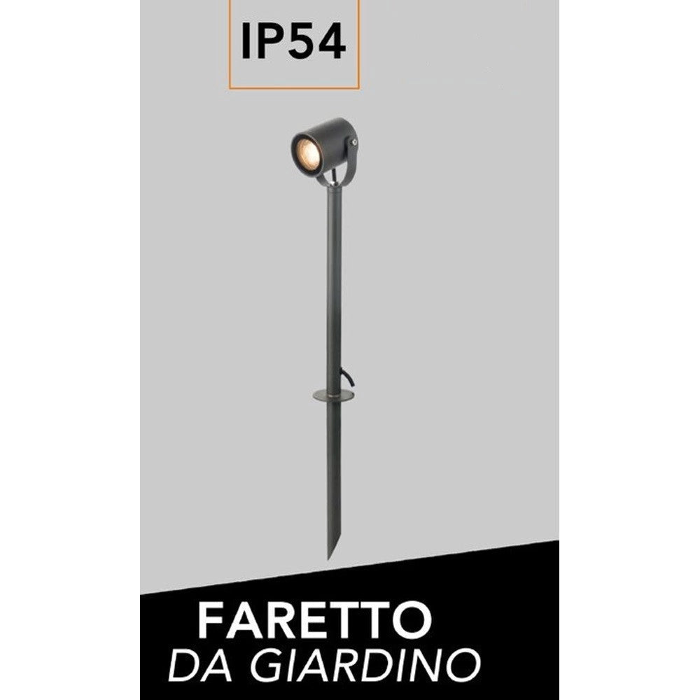 Trade Shop - Faretto Grande Da Giardino A Picchetto Gu10 Ip54 In Alluminio Grigio Da Esterno Ps-01 -