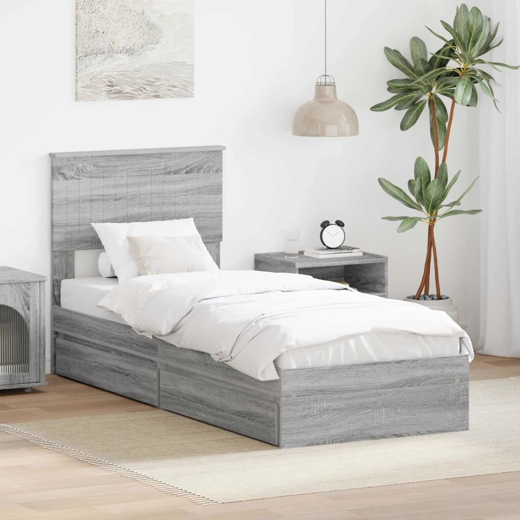 Letto con Contenitore con testiera Grigio Sonoma 75 x 190 cm
